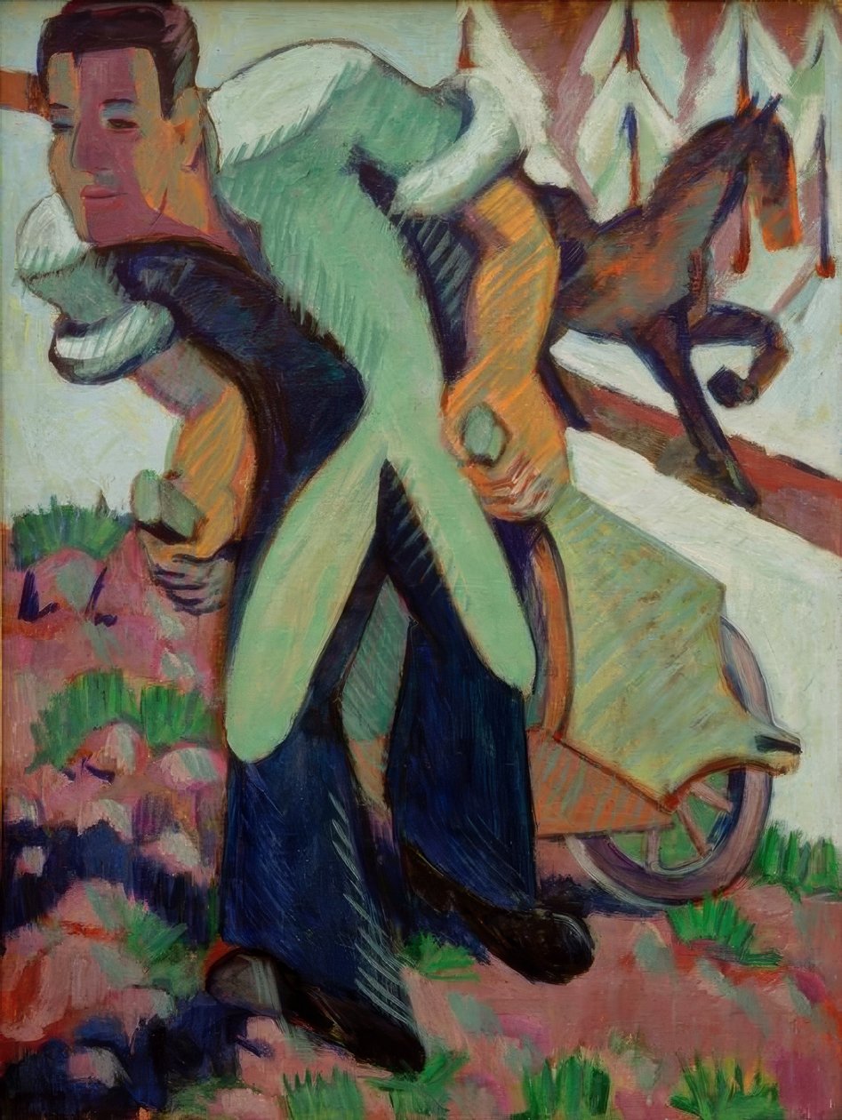 Boer die een kruiwagen trekt door Ernst Ludwig Kirchner