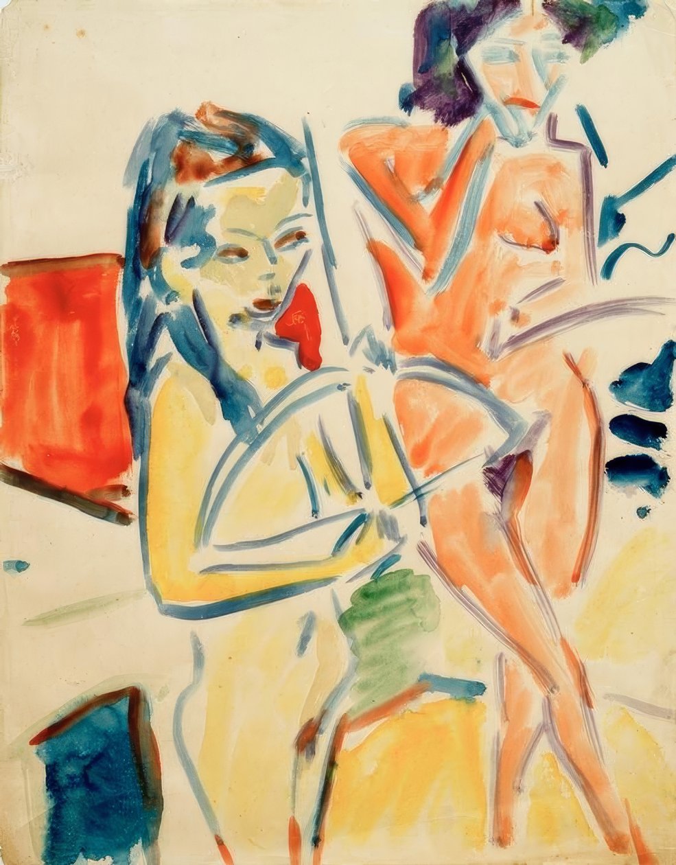 Fränzi met boog en naakt door Ernst Ludwig Kirchner