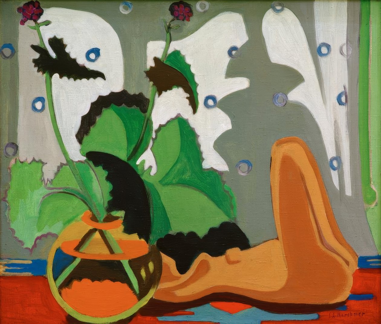 Stilleven met plastic voor het raam door Ernst Ludwig Kirchner