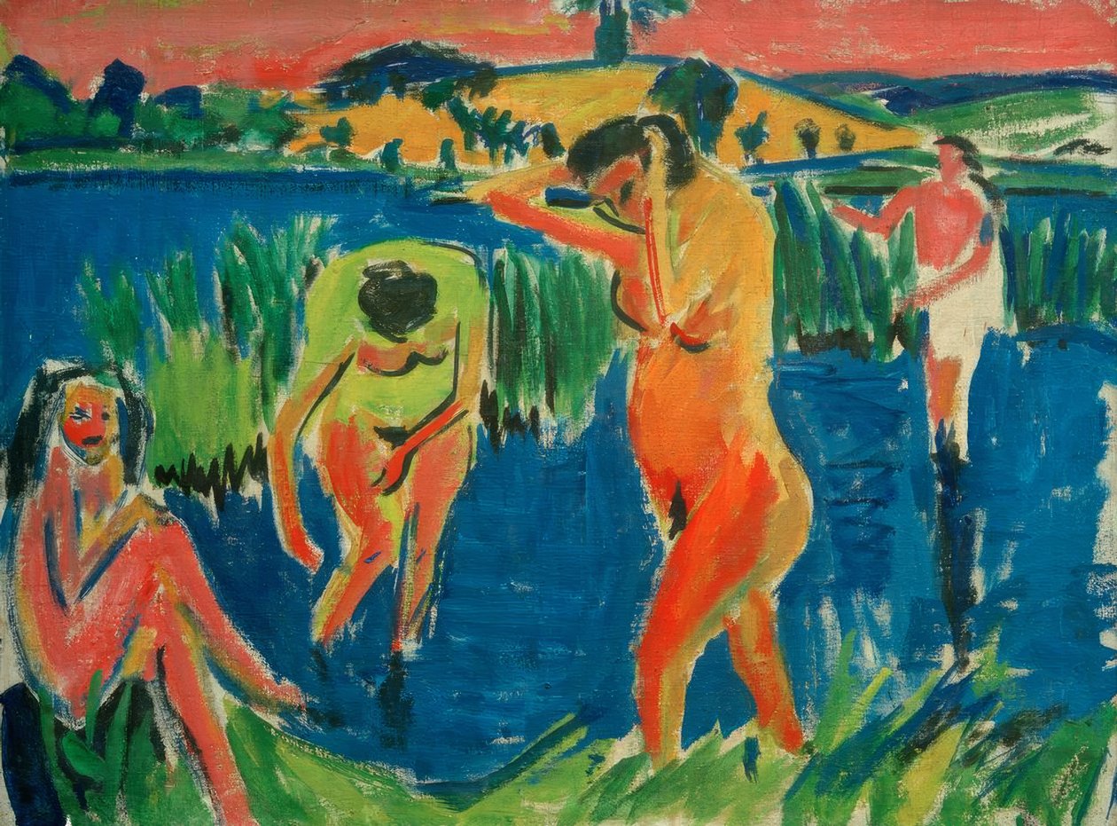 Vier badenden door Ernst Ludwig Kirchner