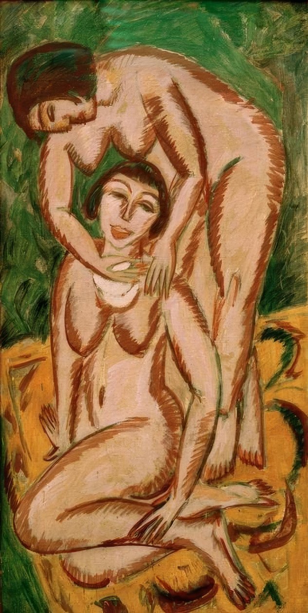 Twee vrouwelijke naakten in portretformaat door Ernst Ludwig Kirchner
