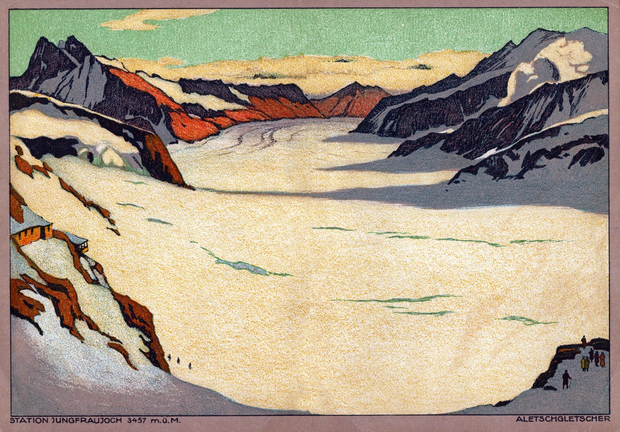 De Aletschgletsjer, Zwitserland. circa 1920-30 (afbeelding) door Ernst Emil Schlatter