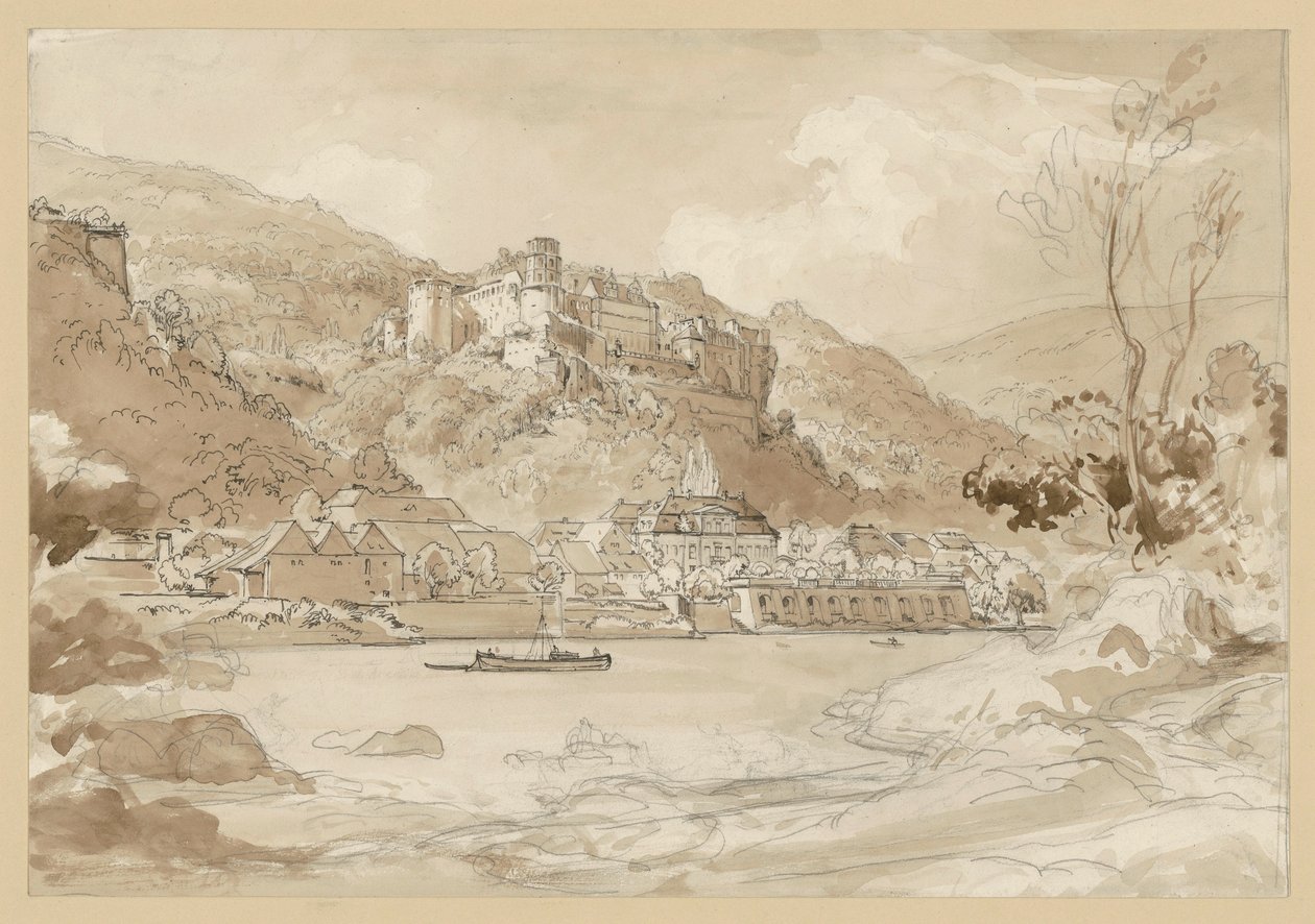 Gezicht op het kasteel en de benedenstad van Heidelberg door Ernst Fries