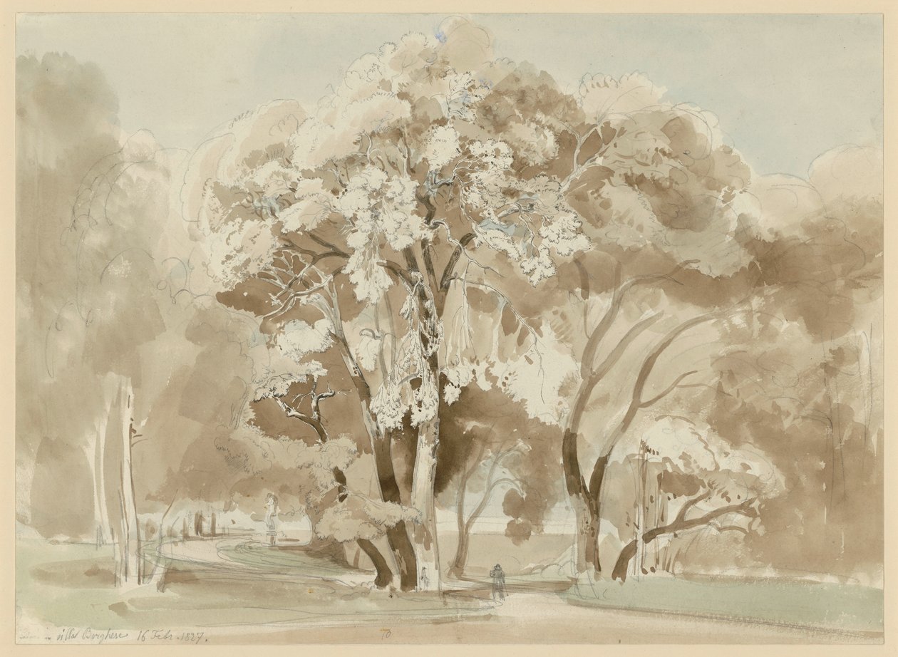 Bomengroep in het park van Villa Borghese in Rome door Ernst Fries
