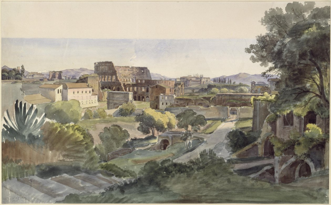 Uitzicht op het Forum Romanum met het Colosseum in de richting van het Lateraan door Ernst Fries