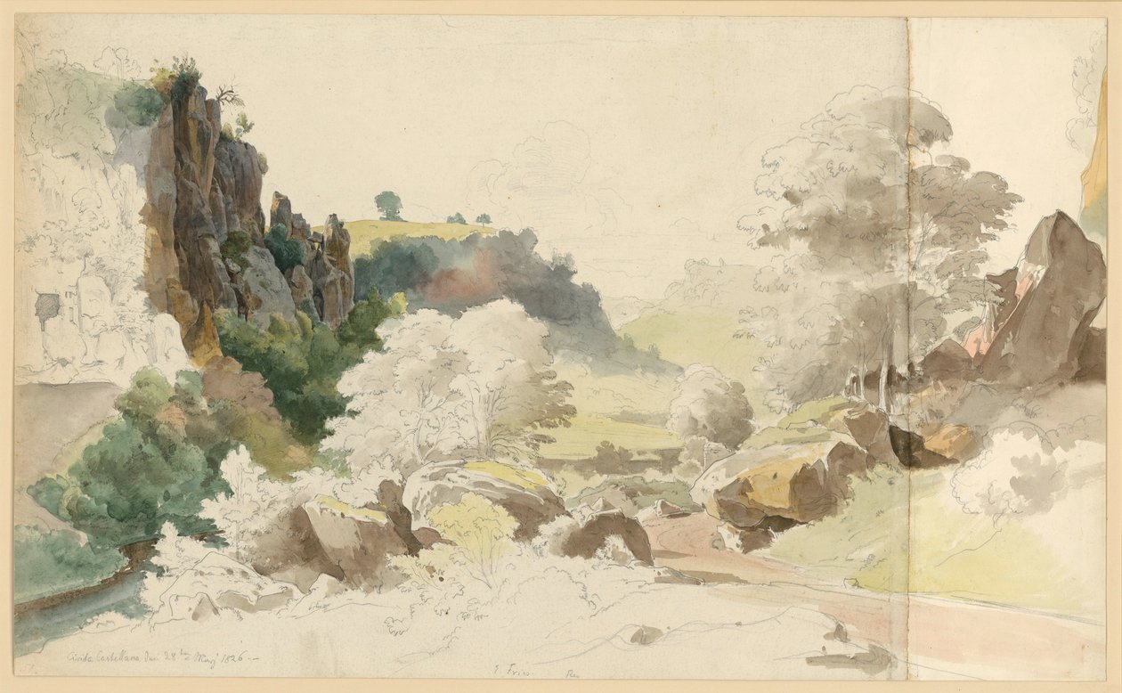 Landschap met rotsformatie en bomen bij Civita Castellana door Ernst Fries