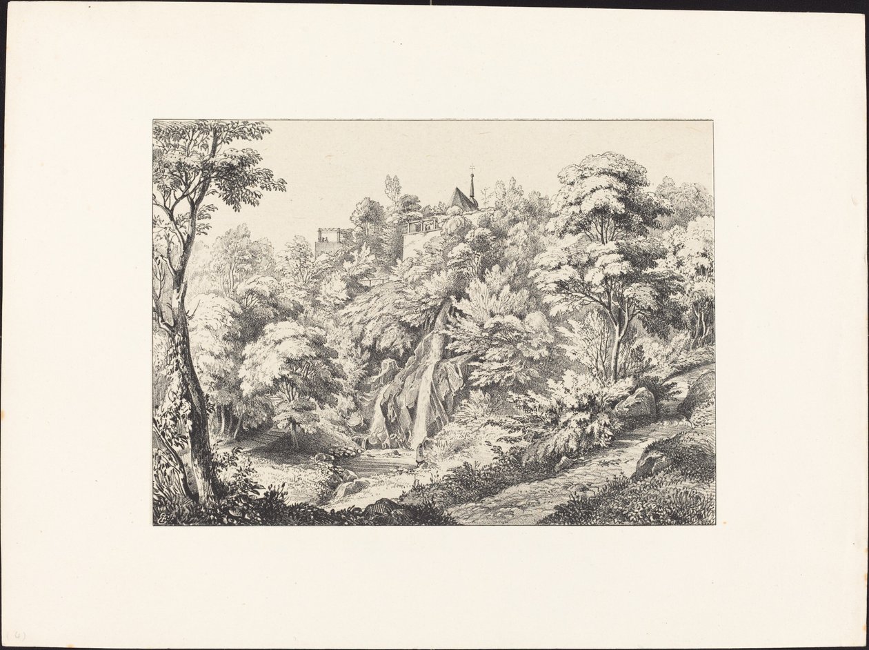 Achteraanzicht van het Klooster met Waterval door Ernst Fries