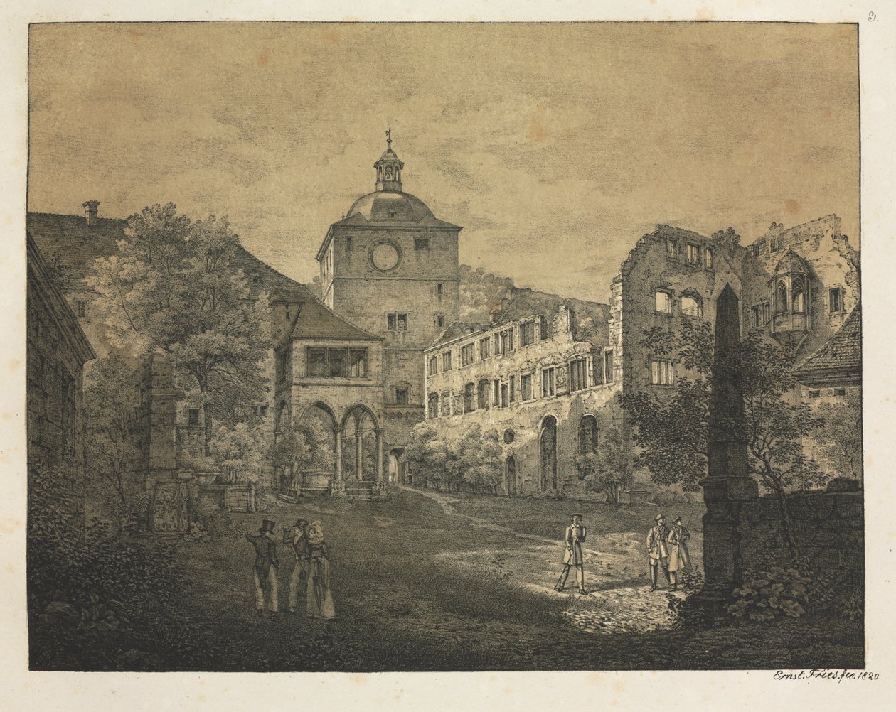 Zes uitzichten van het kasteel van Heidelberg: Kasteelterras door Ernst Fries
