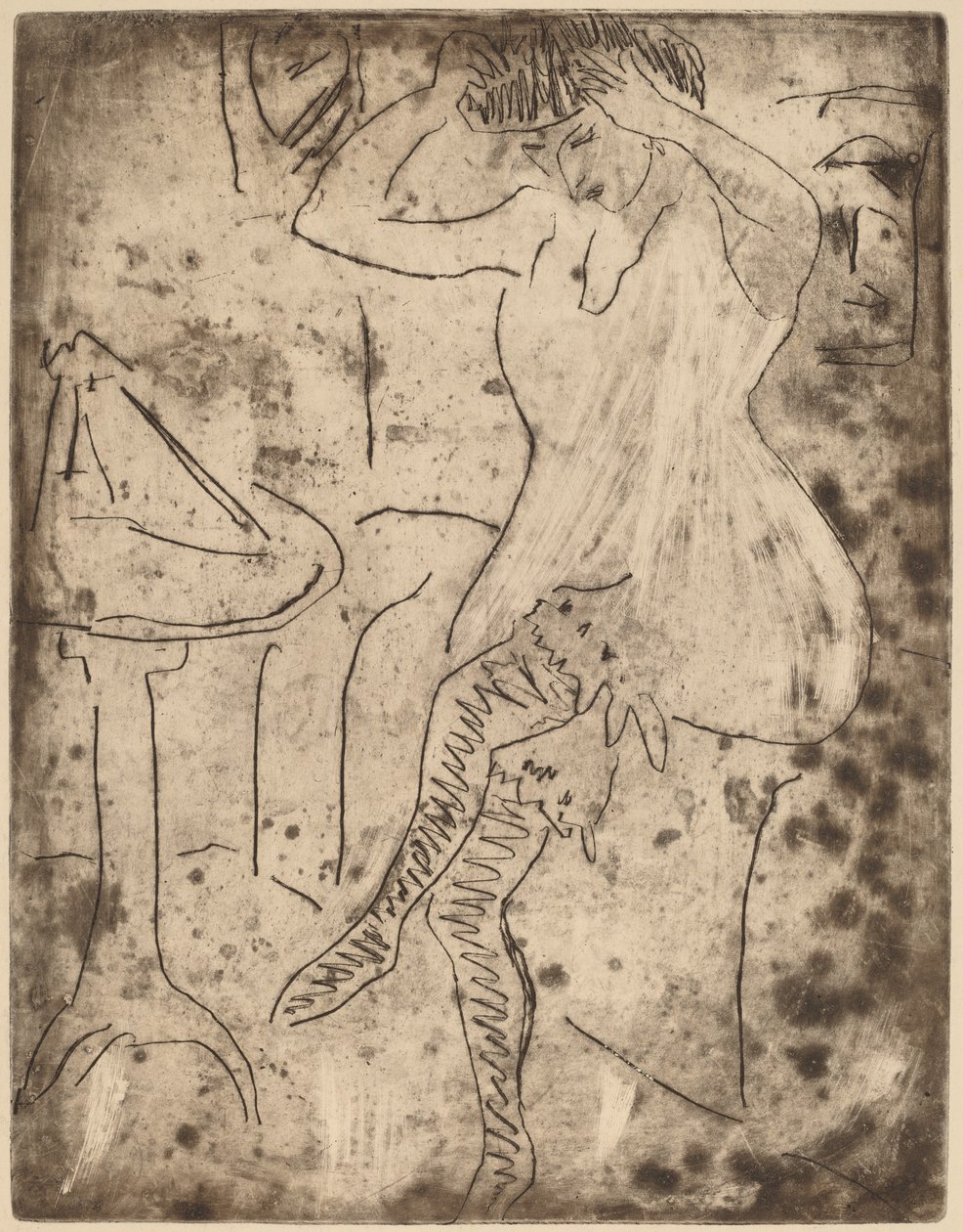 Dodo haar haar schikkend, 1909 door Ernst Ludwig Kirchner