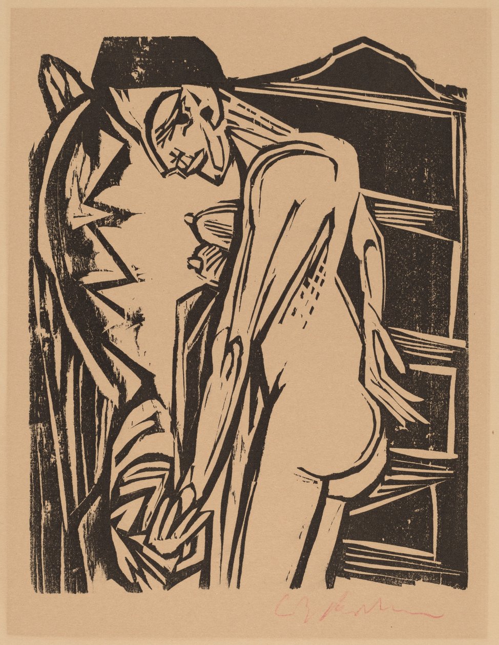 Vrouwelijk naakt voor een kast, 1916 door Ernst Ludwig Kirchner