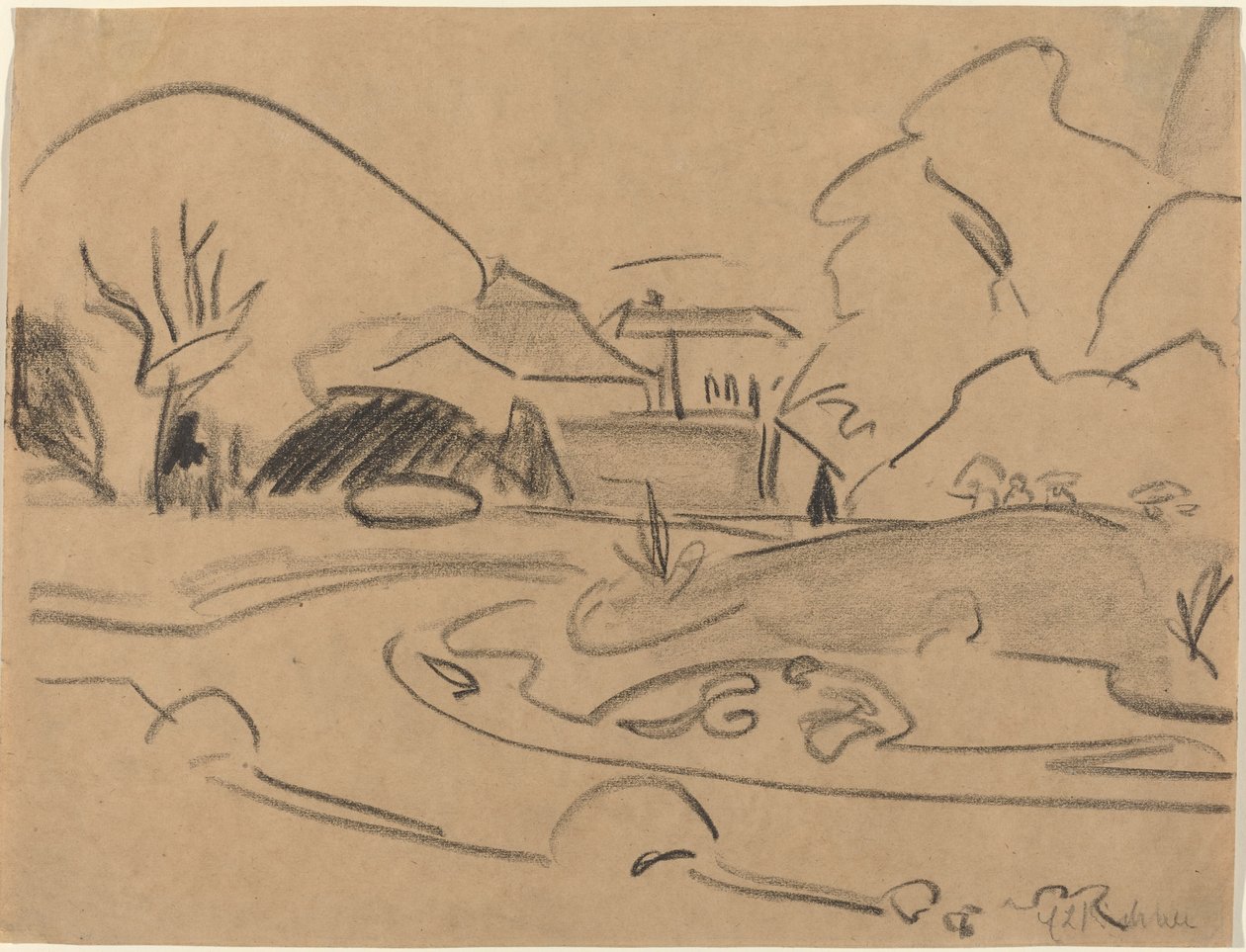 Voetpaden en Paviljoen in de Dresden Grosser Garten, c. 1909. door Ernst Ludwig Kirchner