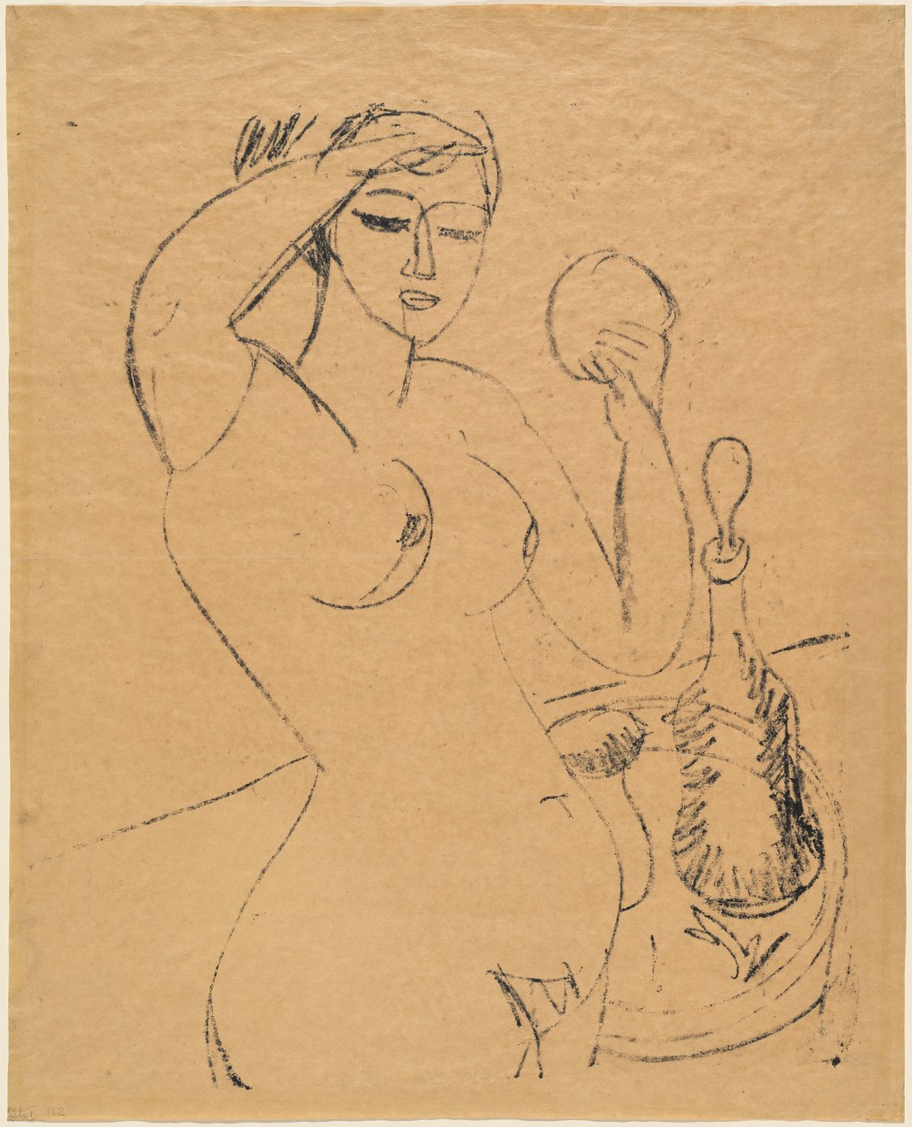 Naakt meisje bij haar toilet, 1912 door Ernst Ludwig Kirchner
