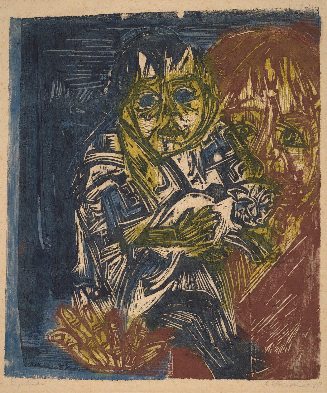 Vrouw met een kind en een kat, 1919 door Ernst Ludwig Kirchner