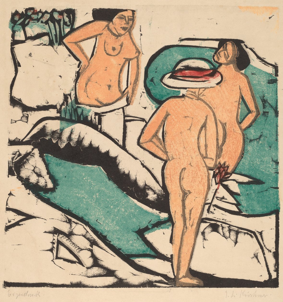 Vrouwen Baden Tussen Witte Stenen door Ernst Ludwig Kirchner