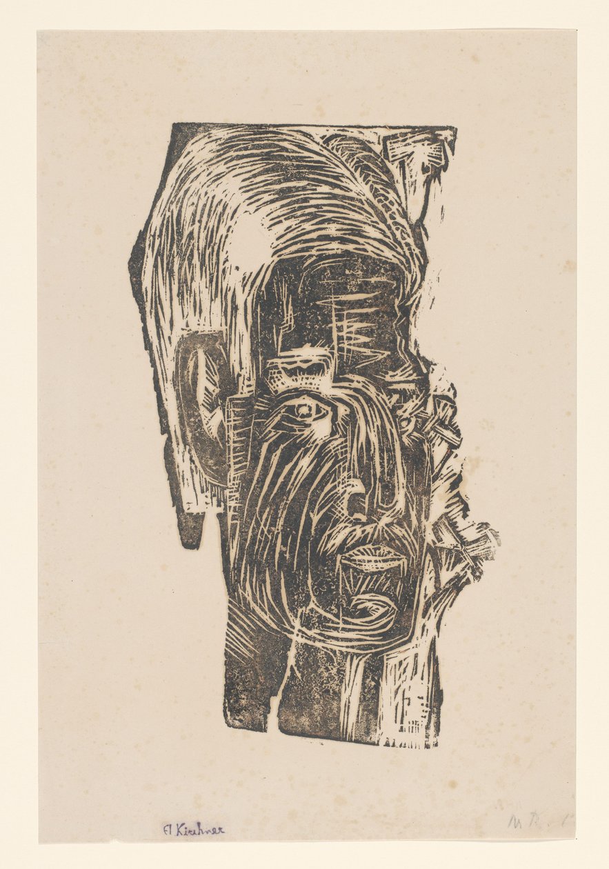 Portret van een onbekende man door Ernst Ludwig Kirchner (signed by artist)