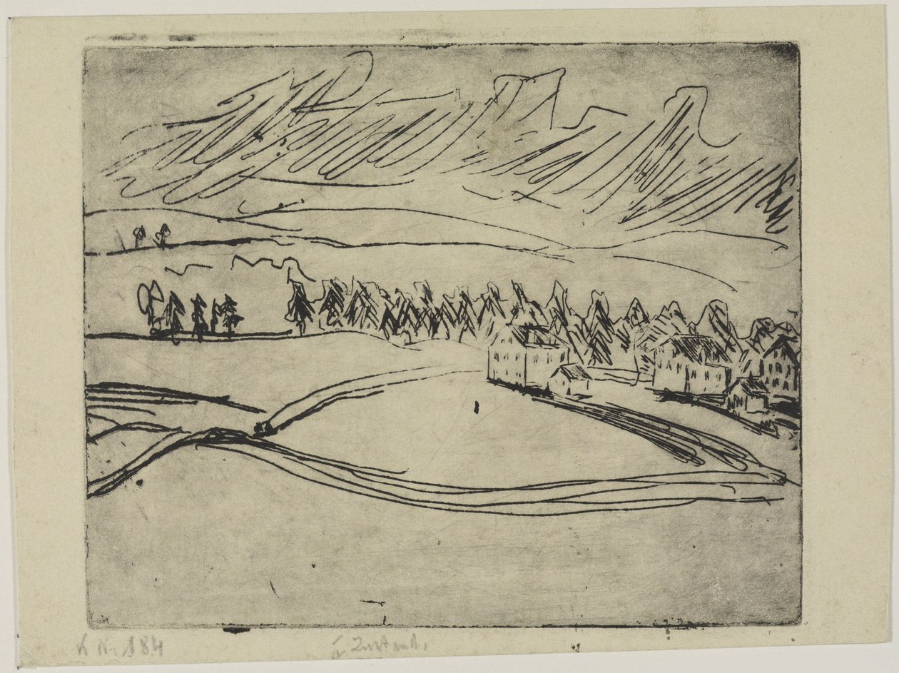 Akkerland en huizen in het Ertsgebergte door Ernst Ludwig Kirchner