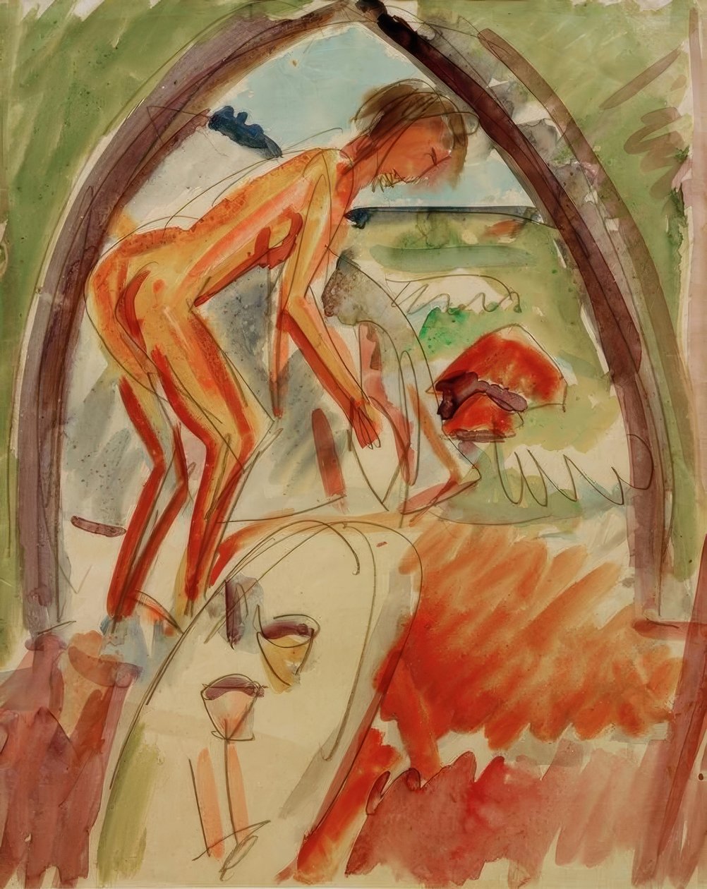 Naakt in de boog door Ernst Ludwig Kirchner