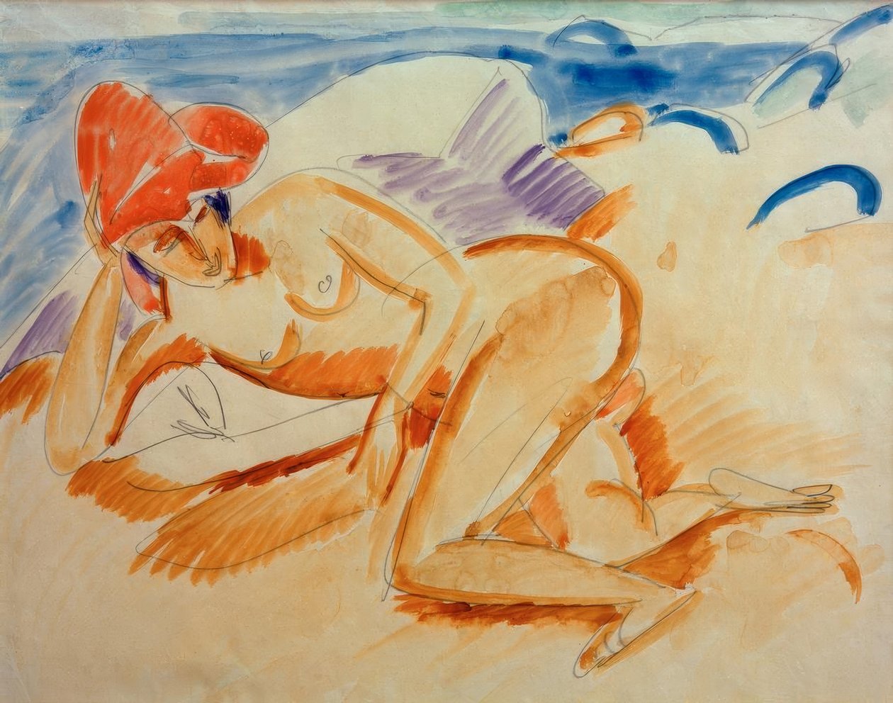 Naakt met rode hoed door Ernst Ludwig Kirchner