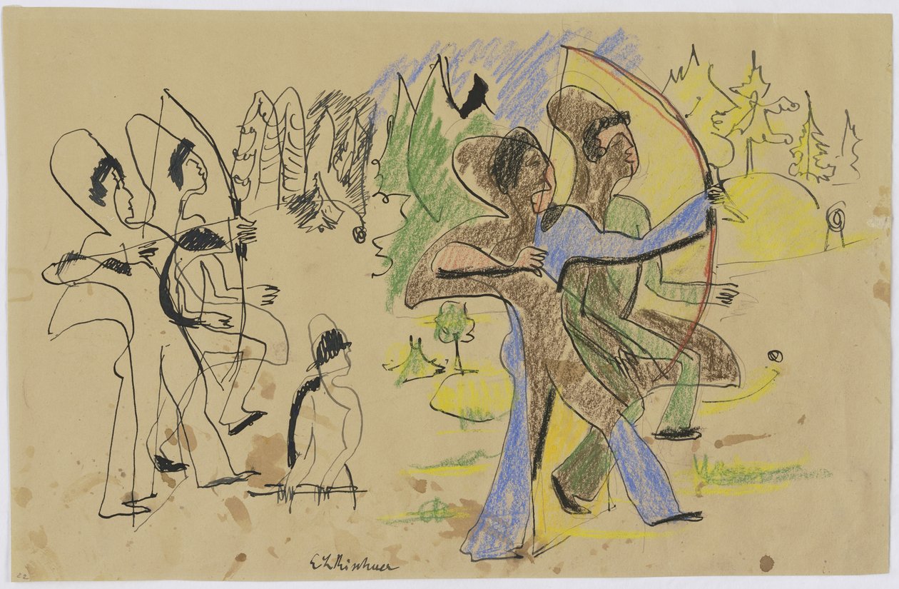 Boogschutters, ca. 1935 door Ernst Ludwig Kirchner