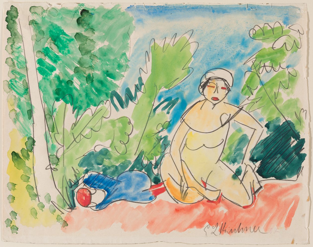 Badgasten aan het meer door Ernst Ludwig Kirchner