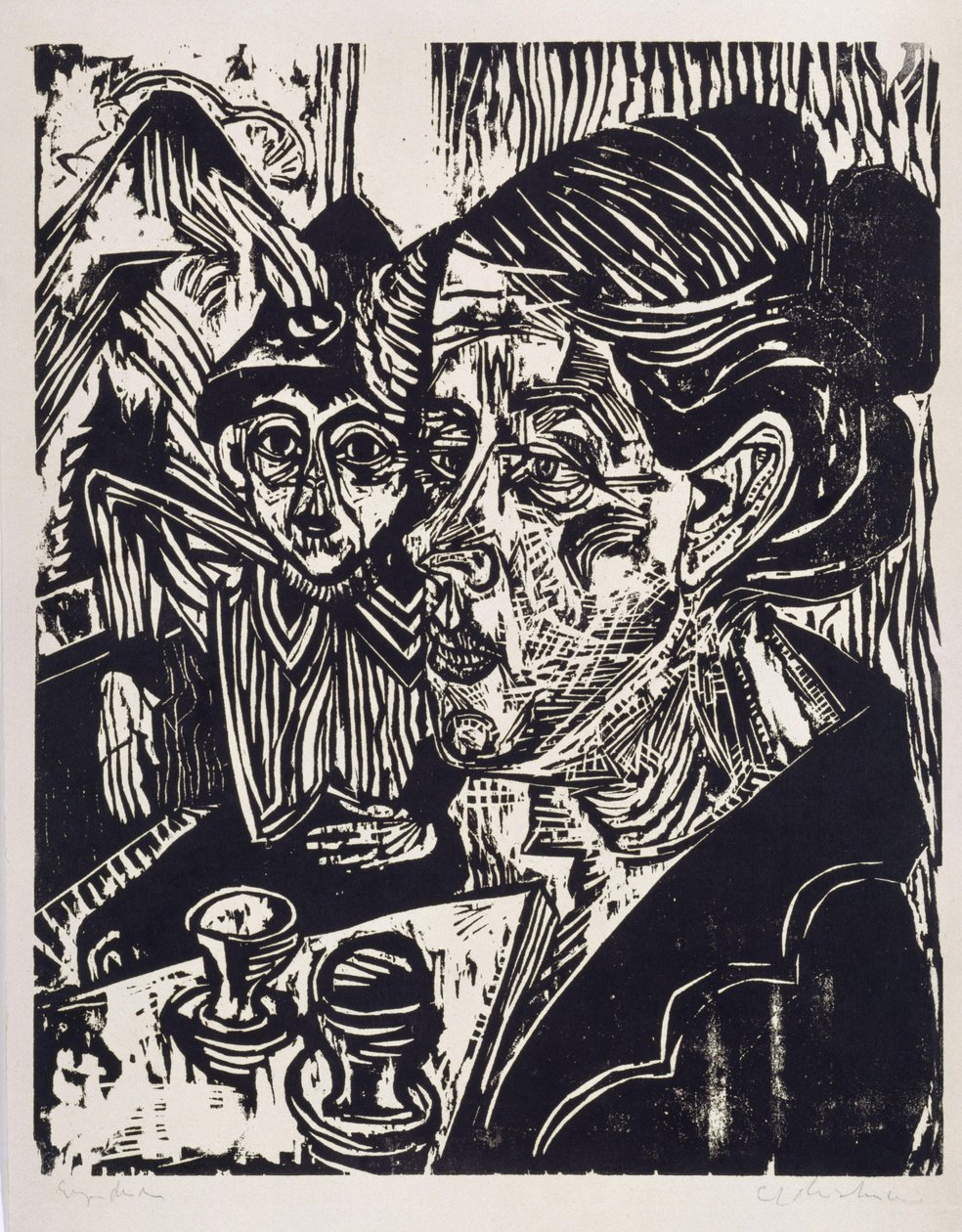 Boerin met jongen aan tafel (mevrouw Schmidt met zoon Martin) door Ernst Ludwig Kirchner