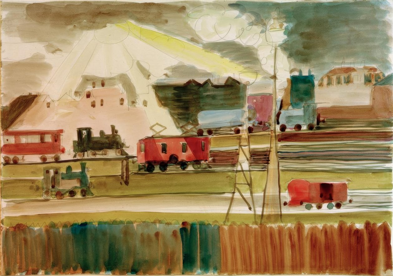 Station bij ondergaande zon door Ernst Ludwig Kirchner