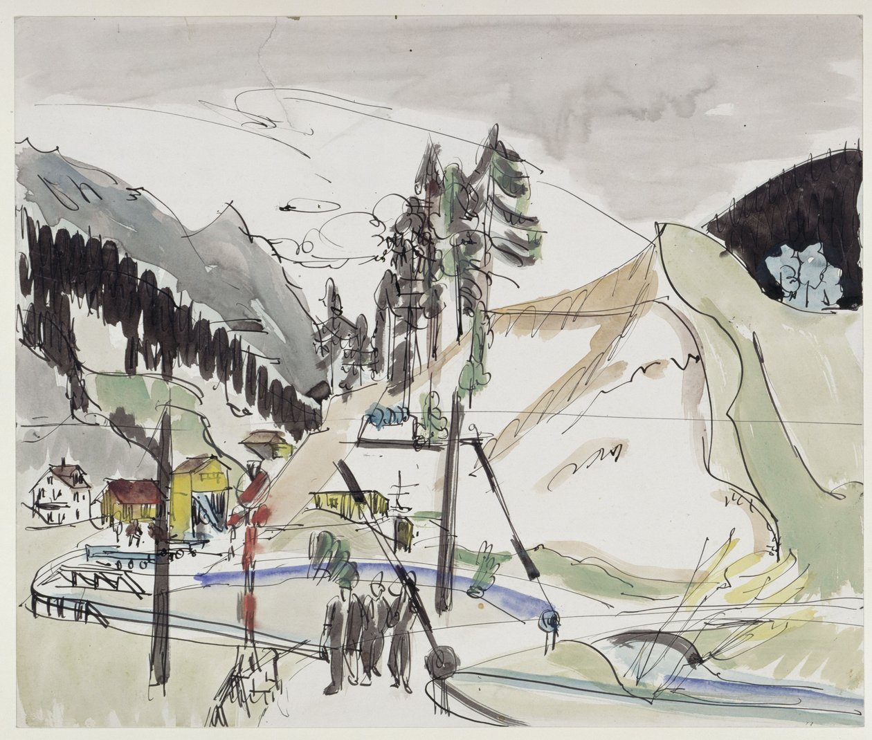 Spoorwegovergang (Frauenkirch met uitzicht op de grindgroeve Wildboden) door Ernst Ludwig Kirchner
