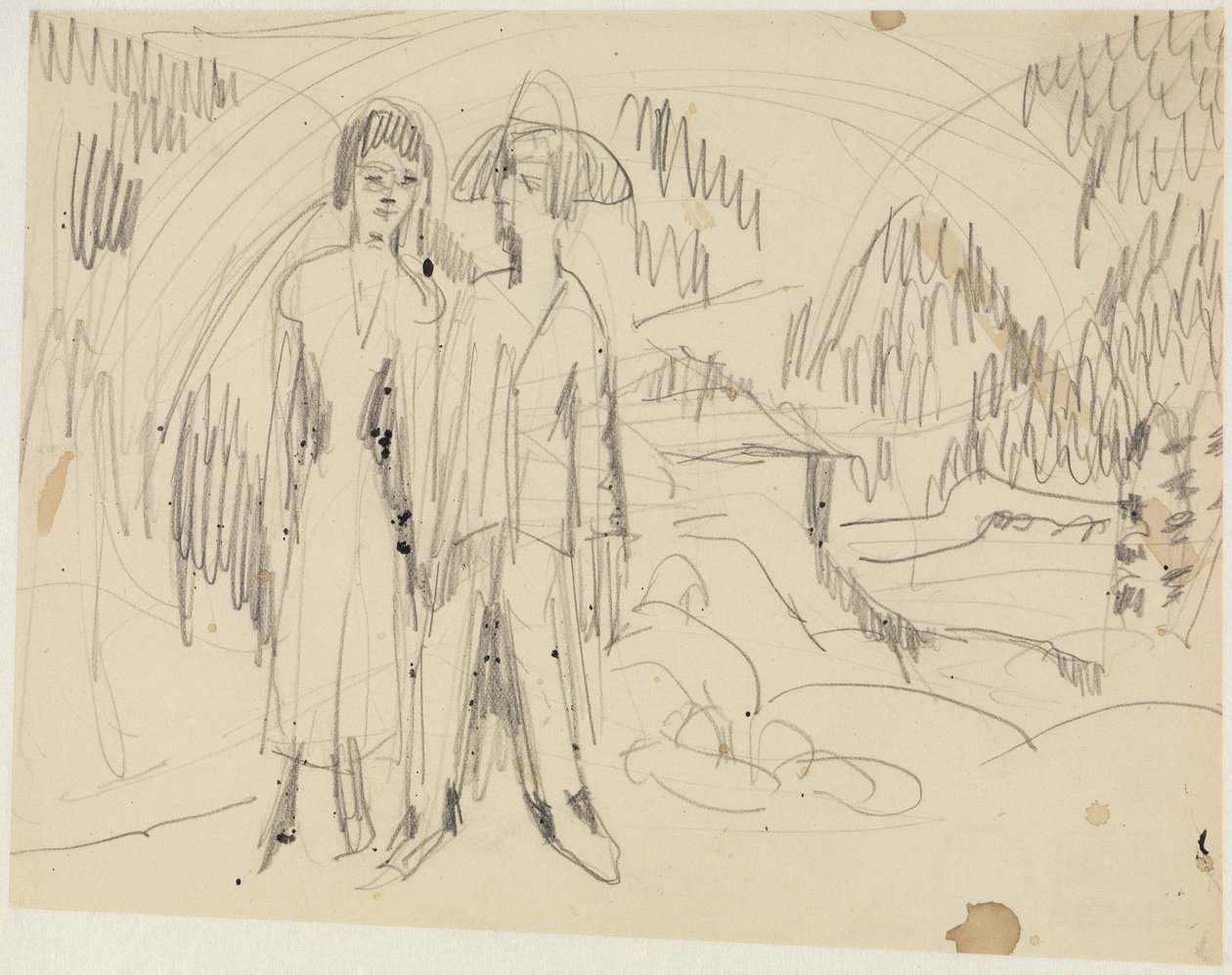 Boerenpaar voor berglandschap door Ernst Ludwig Kirchner