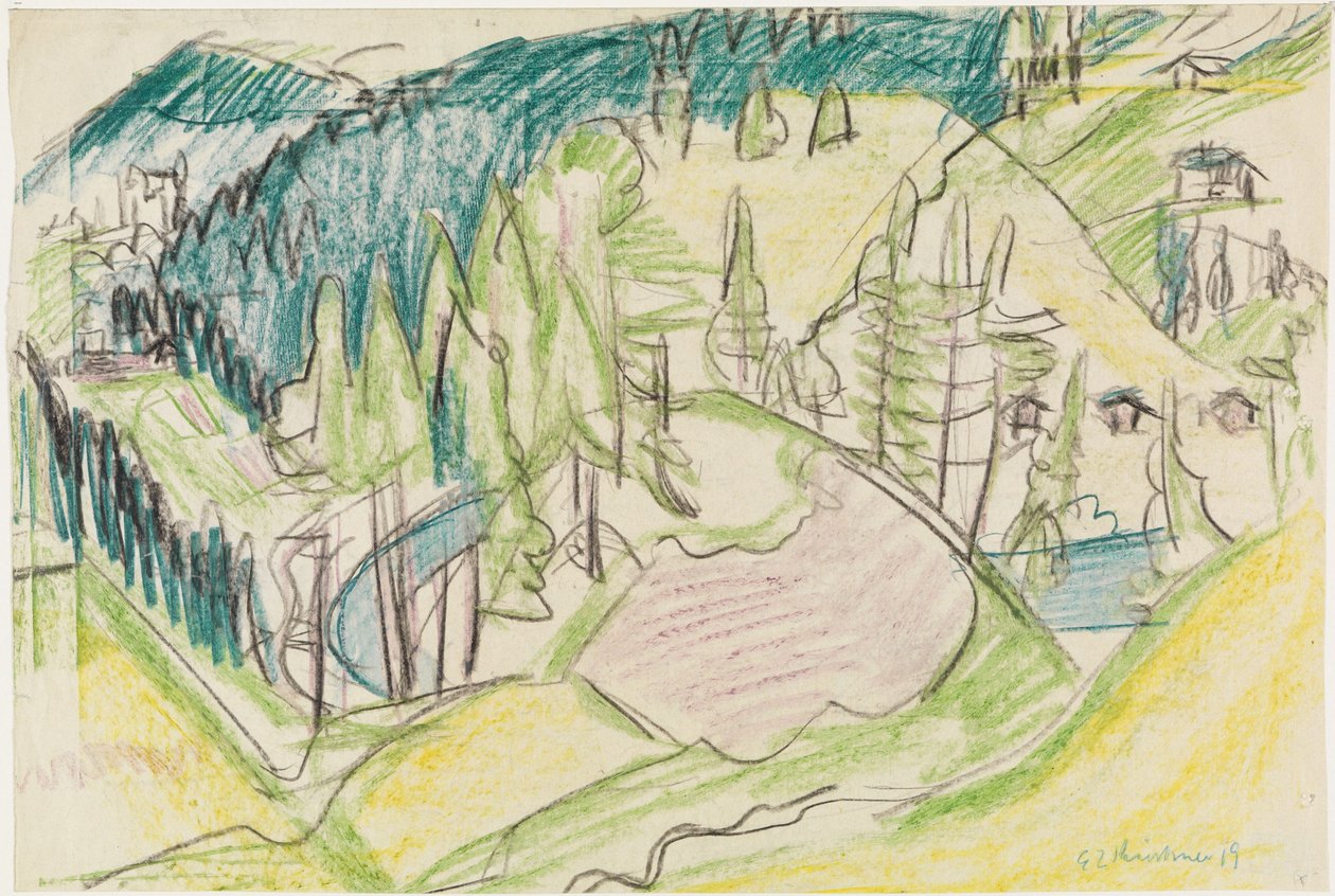 Berglandschap met sparren door Ernst Ludwig Kirchner