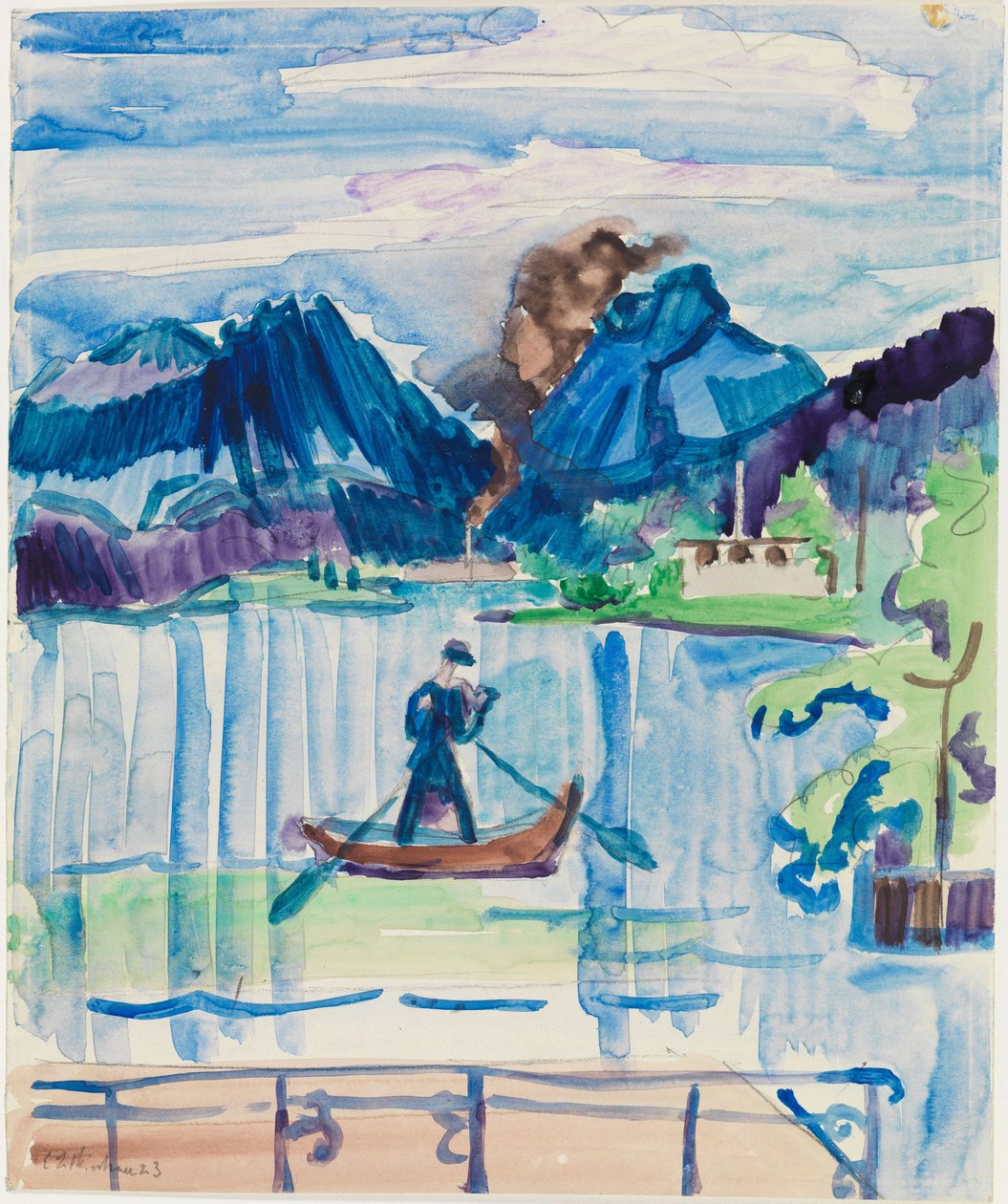 Bergmeer met roeier door Ernst Ludwig Kirchner