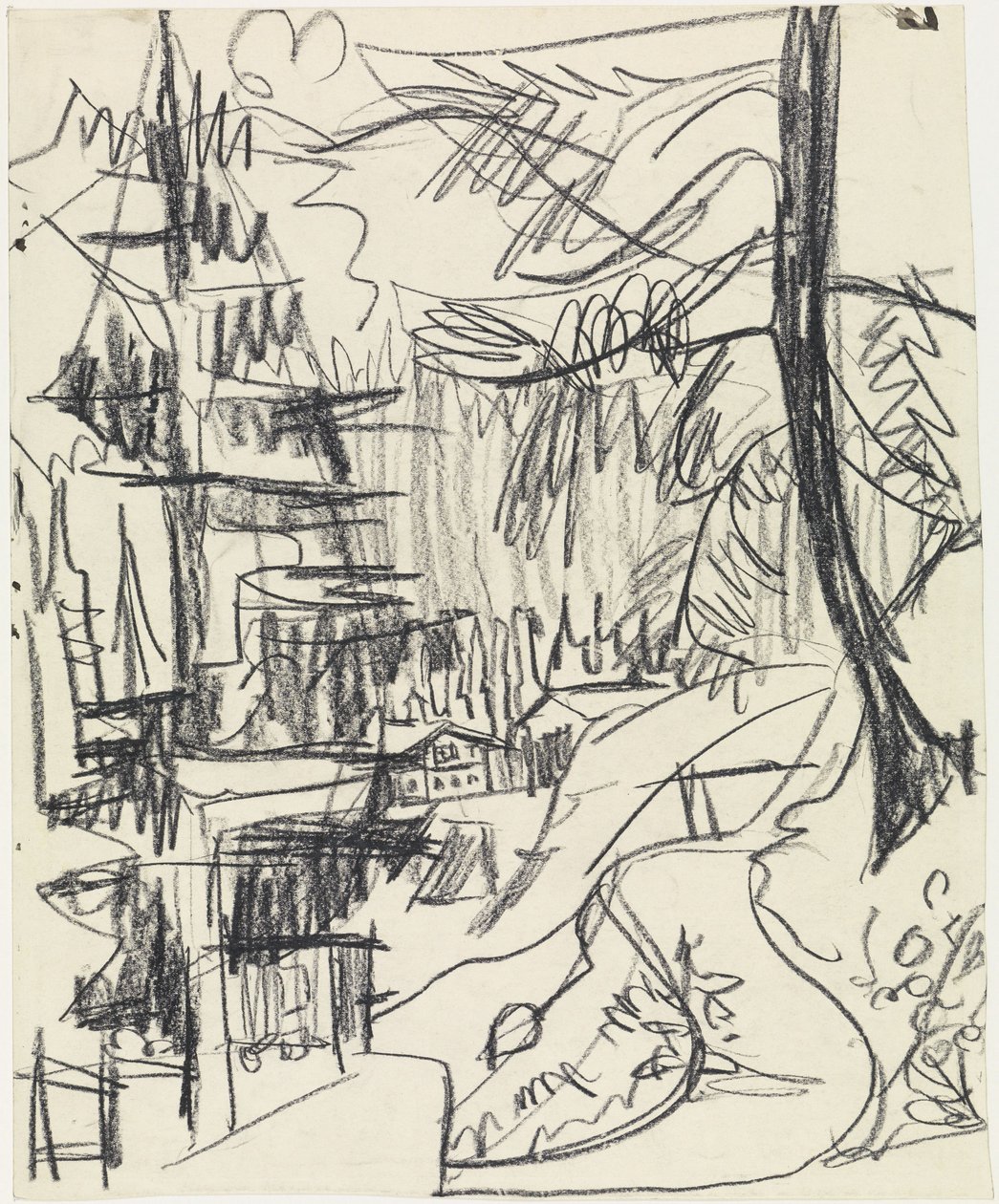Bergbos en berghutten door Ernst Ludwig Kirchner