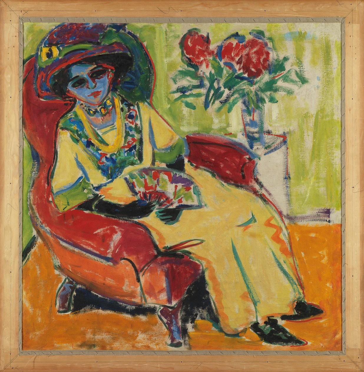Portret van Dodo (Zittende dame) Keerzijde: Maskerbal (Maskers op straat) door Ernst Ludwig Kirchner