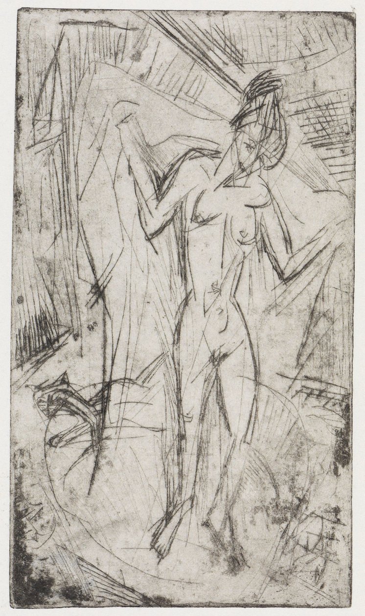 De dans tussen de vrouwen/Baadsters met kat door Ernst Ludwig Kirchner