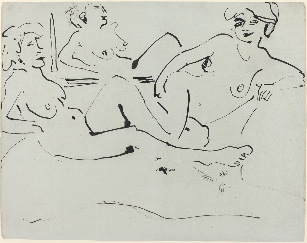 Dodo en een oudere vrouw liggend voor een spiegel door Ernst Ludwig Kirchner