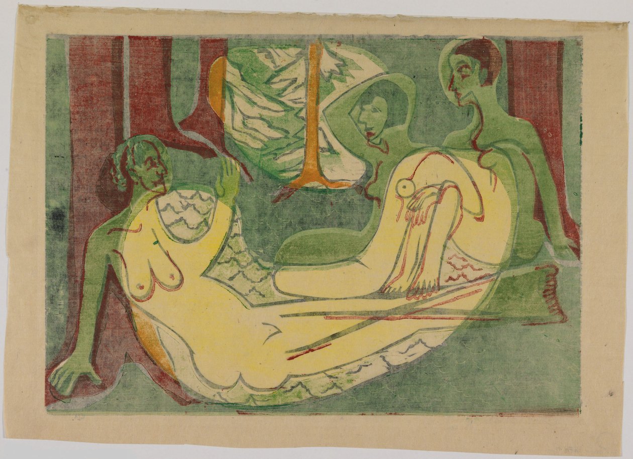 Drie bedrijven in het bos door Ernst Ludwig Kirchner