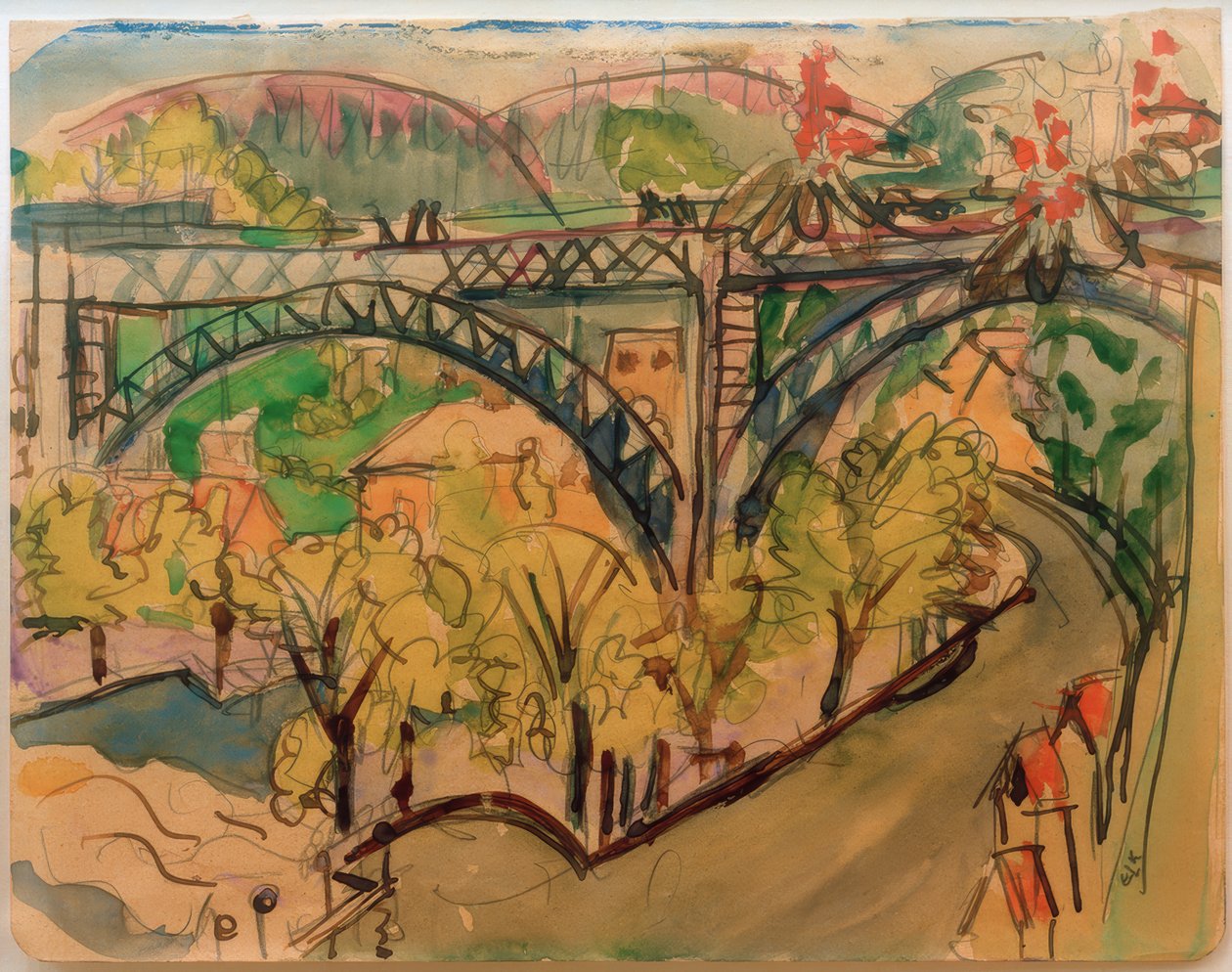 E.L. Kirchner, Spoorbrug / 1916 door Ernst Ludwig Kirchner
