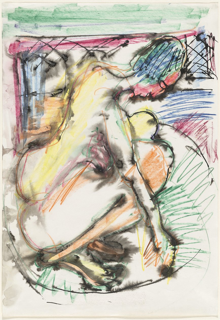 Erna badend in een badkuip door Ernst Ludwig Kirchner