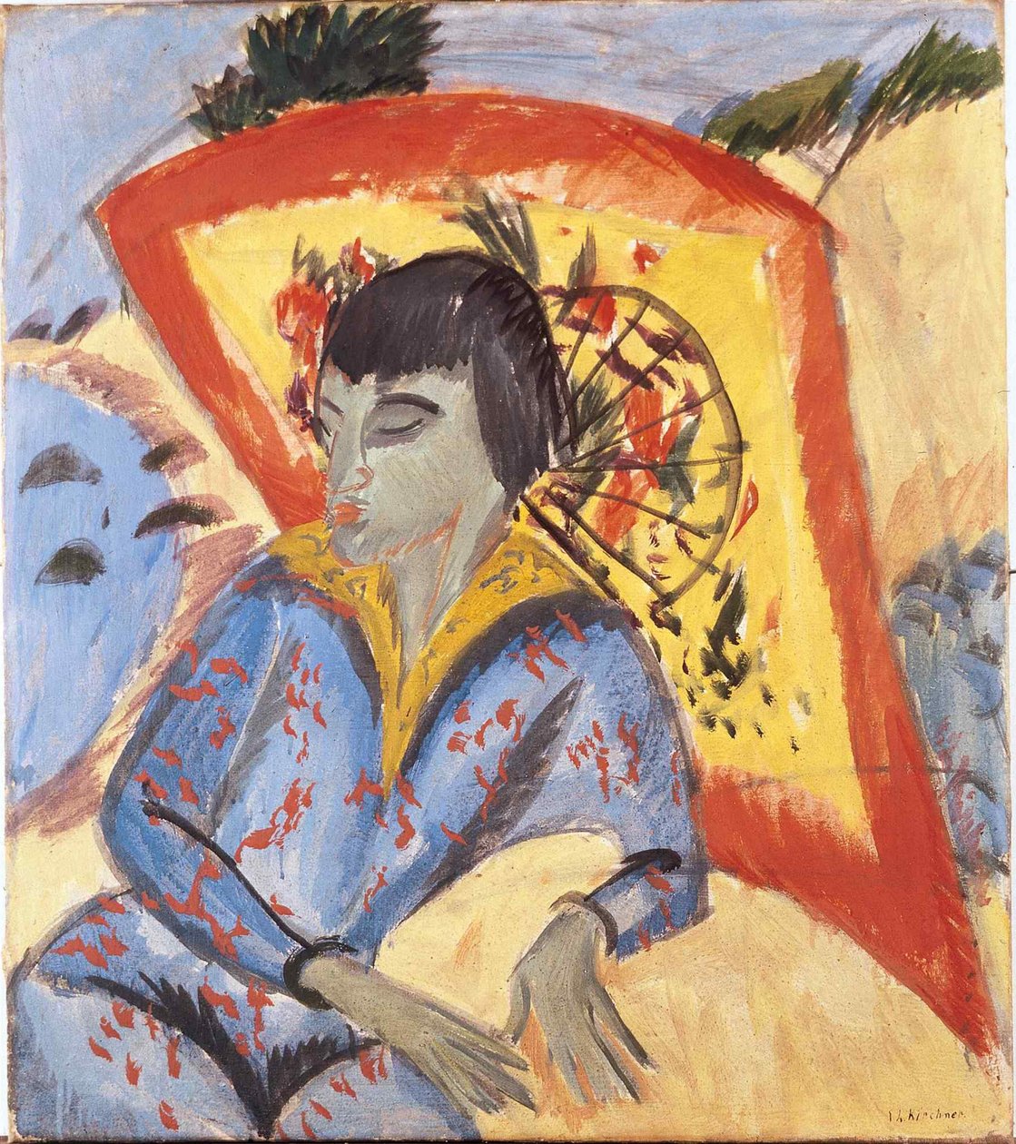 Erna met Japanse Paraplu, 1913 door Ernst Ludwig Kirchner