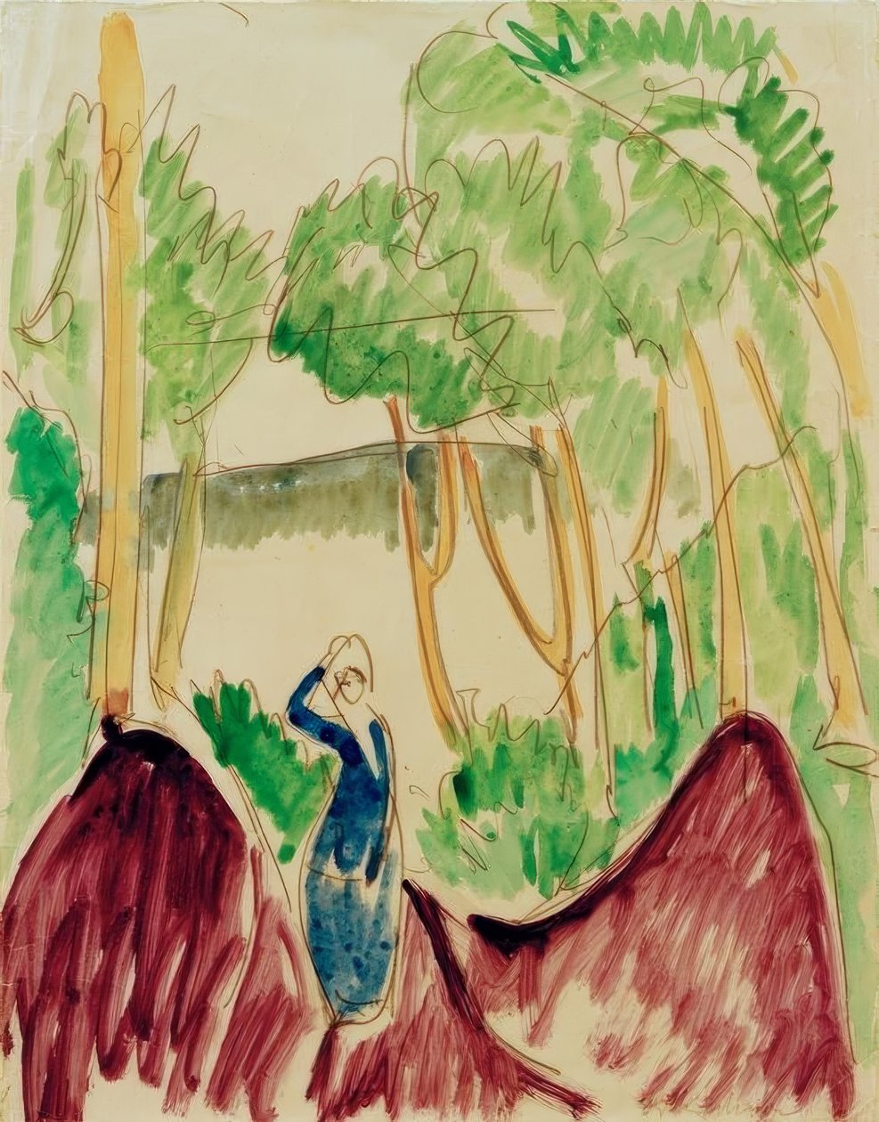 Vrouw in de duinen op Fehmarn door Ernst Ludwig Kirchner