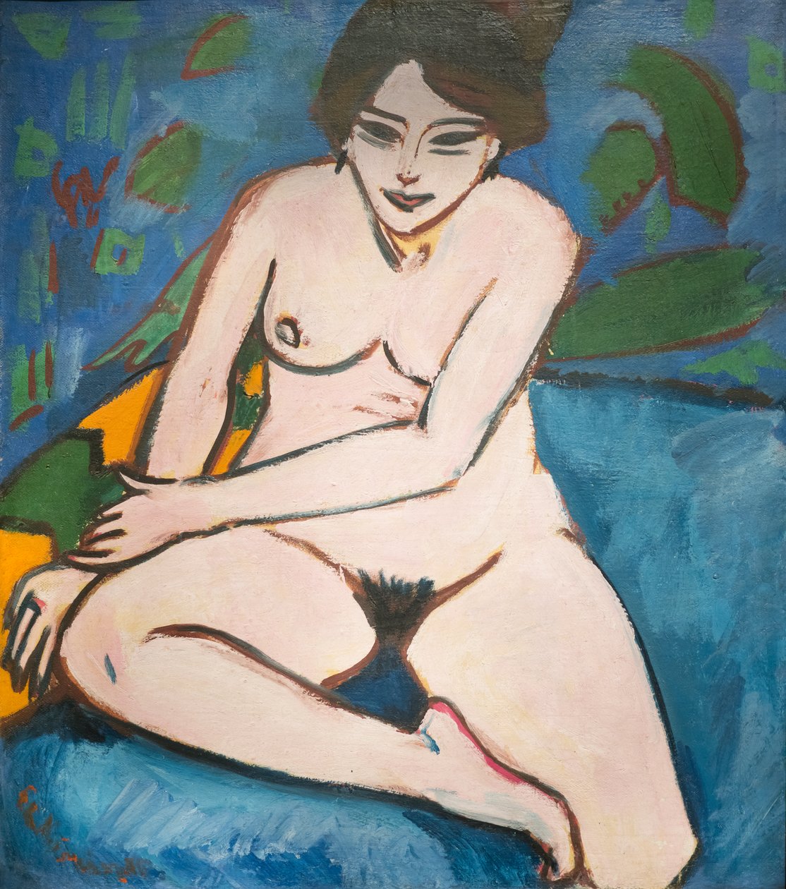 Duits: Naakt op blauwe grond Naakt op blauwe grond door Ernst Ludwig Kirchner