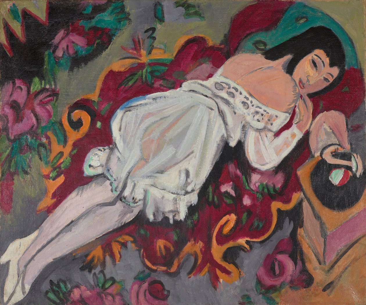 Meisje in witte chemise door Ernst Ludwig Kirchner