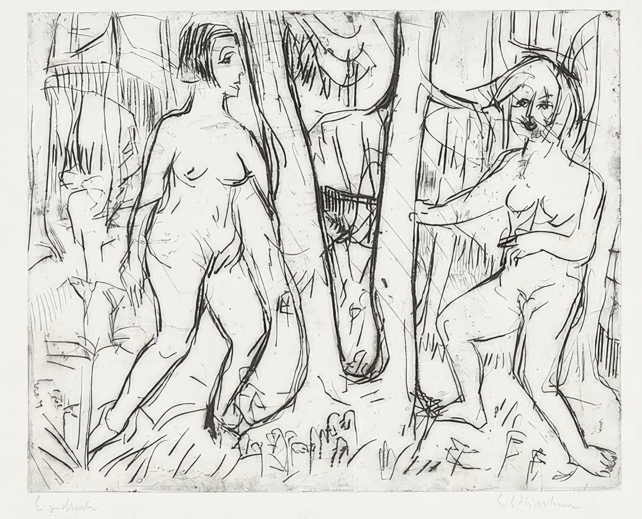 Meisjes spelend in het bos door Ernst Ludwig Kirchner