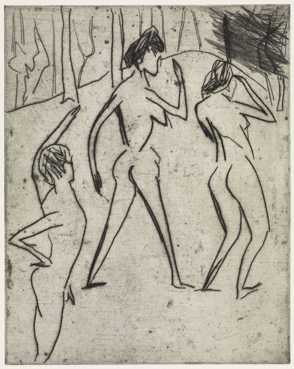 Badgasten die het bos in lopen / Hippodroom door Ernst Ludwig Kirchner