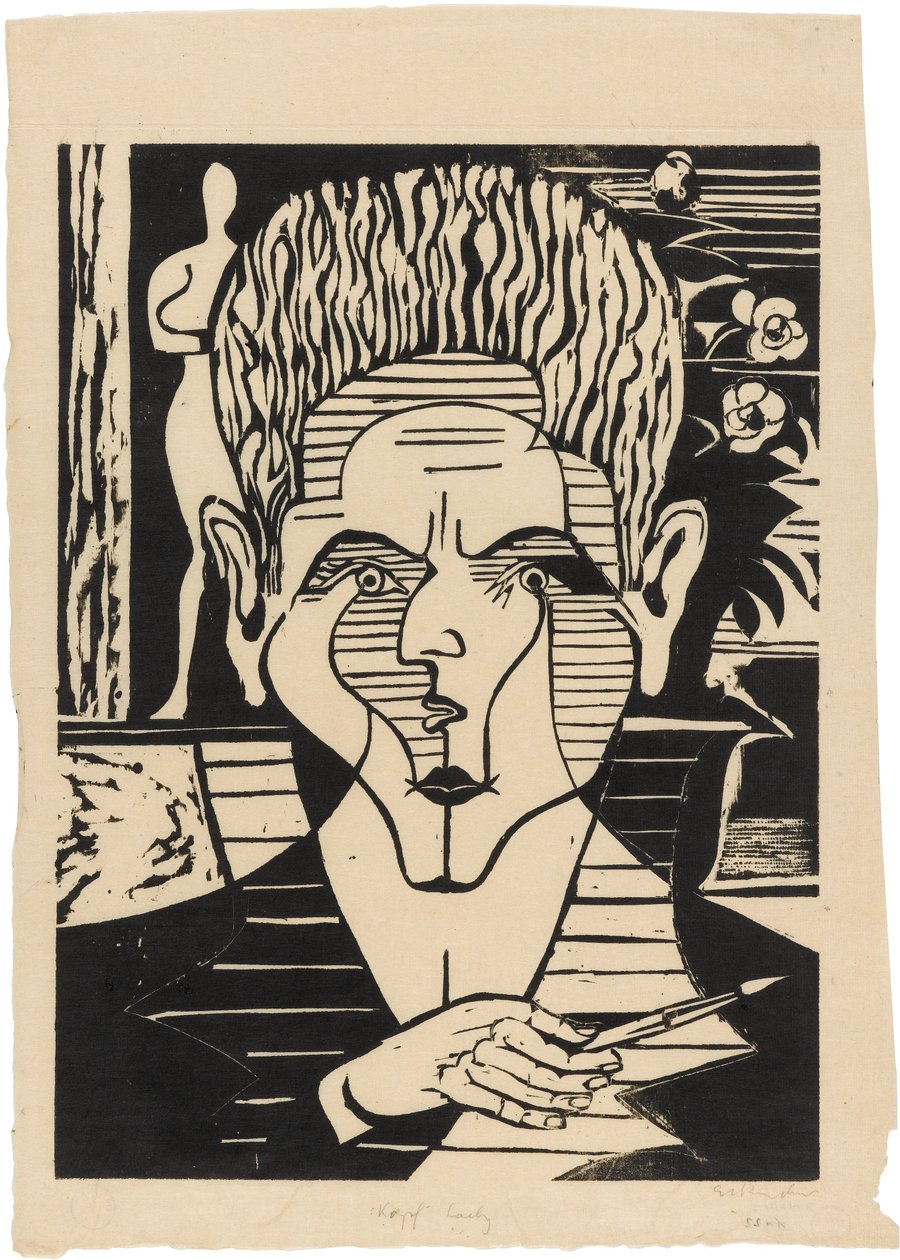 Hoofd van Christian Anton Laely (1913-1992) door Ernst Ludwig Kirchner