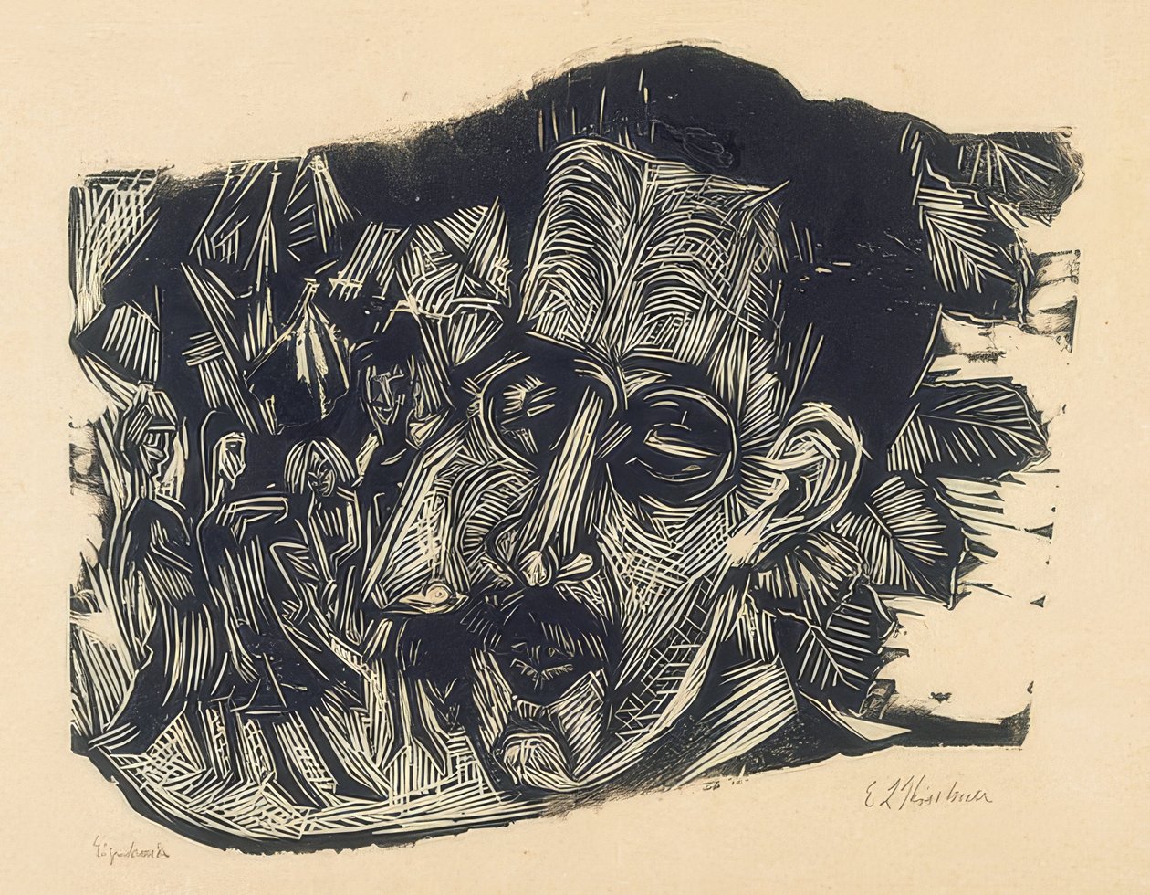 Hoofd Dr. Ludwig Binswanger en klein meisje. 1917/18 door Ernst Ludwig Kirchner