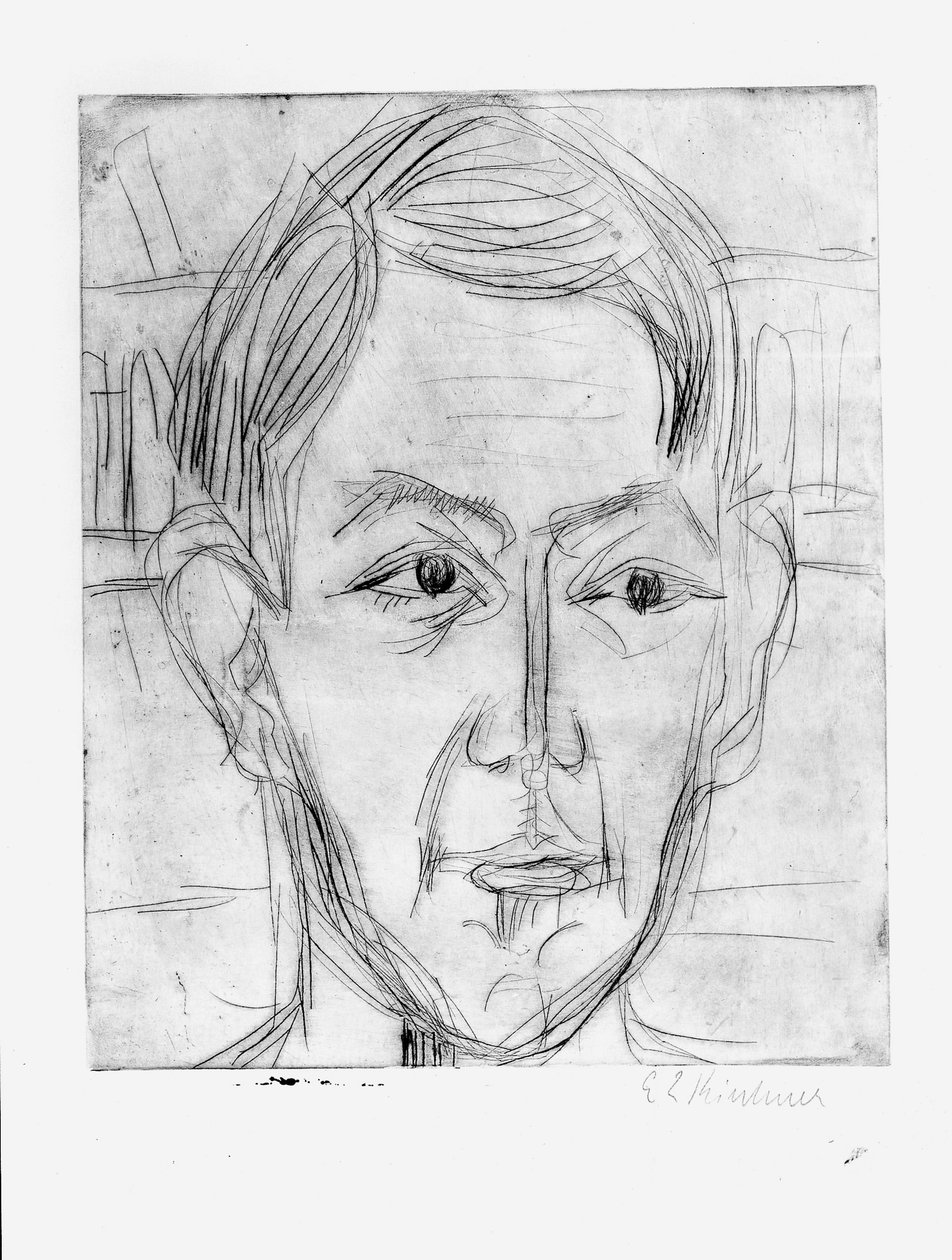 Hoofd van een jonge man (dr. Hans Bütow) door Ernst Ludwig Kirchner