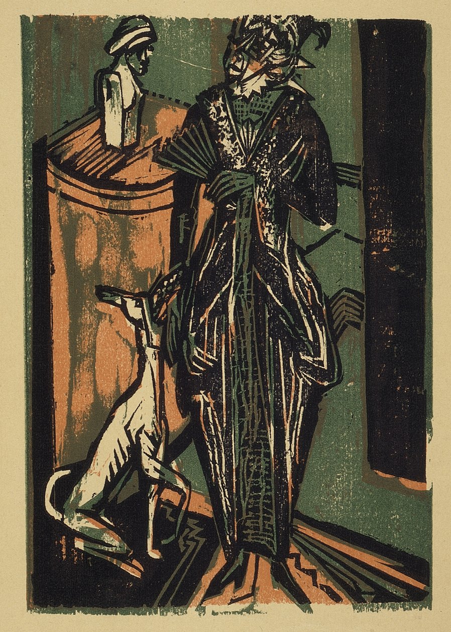 Lady with dog (Dame met hond) door Ernst Ludwig Kirchner
