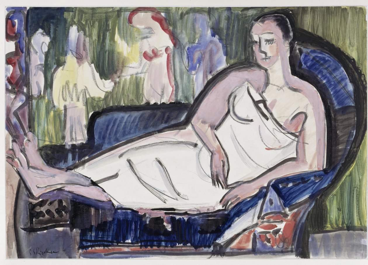 Liggende vrouw op de bank door Ernst Ludwig Kirchner