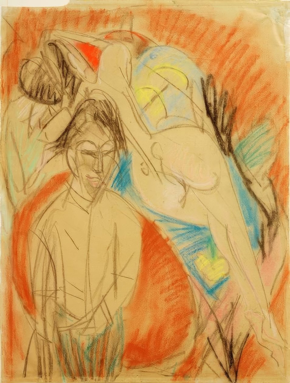 Schilder en naakte vrouw (Zelfportret met model) door Ernst Ludwig Kirchner