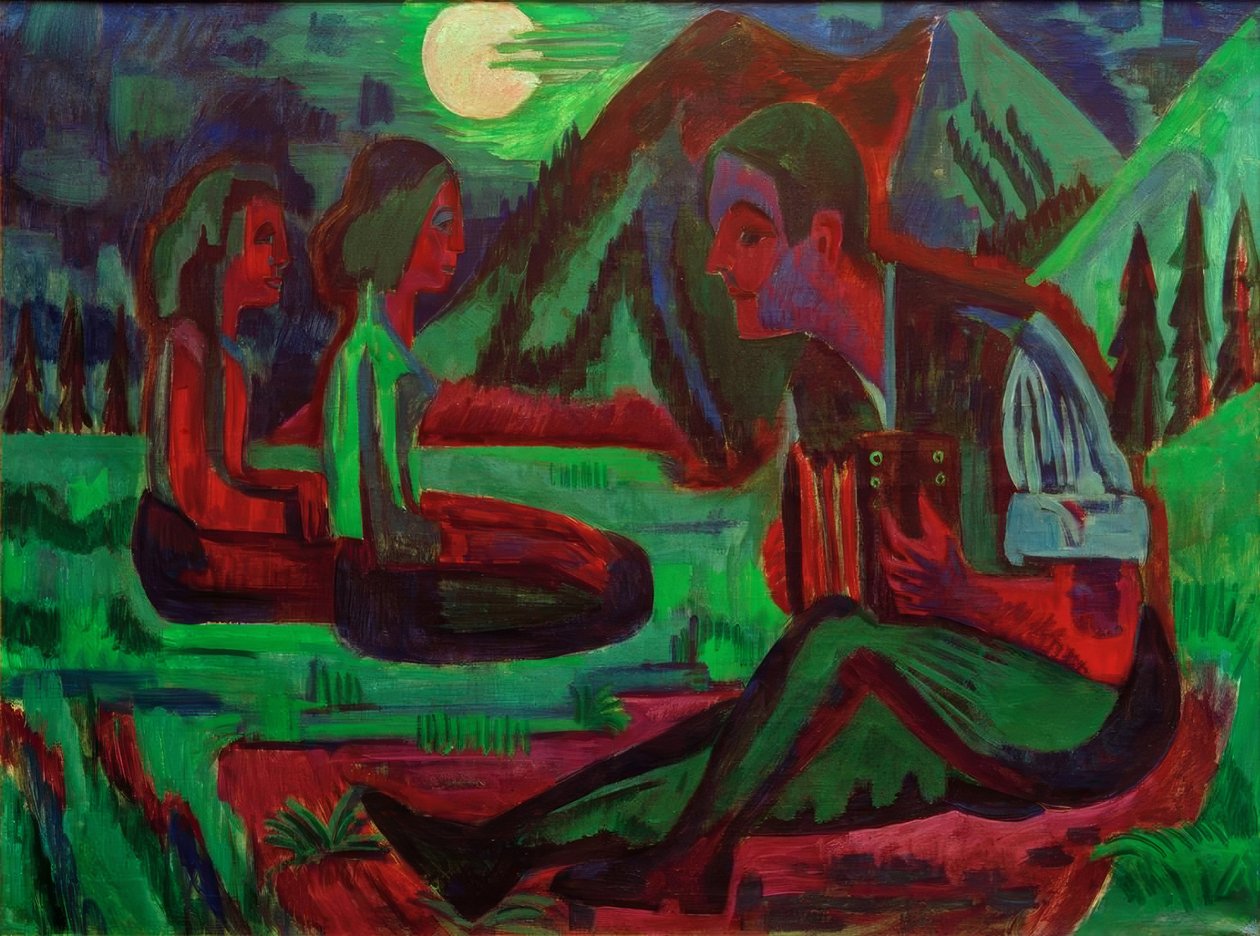 Maanlicht; Handorgel in maanlicht door Ernst Ludwig Kirchner